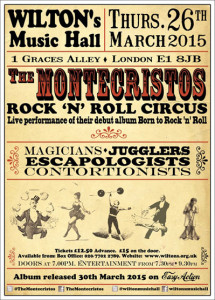 Wilton's Music Hall "Rock 'n' Roll Circus" A3 poster designed by wonderful, renowned Rock 'n Roll artist, the late Sophie Lo - printed on 160gsm card. 